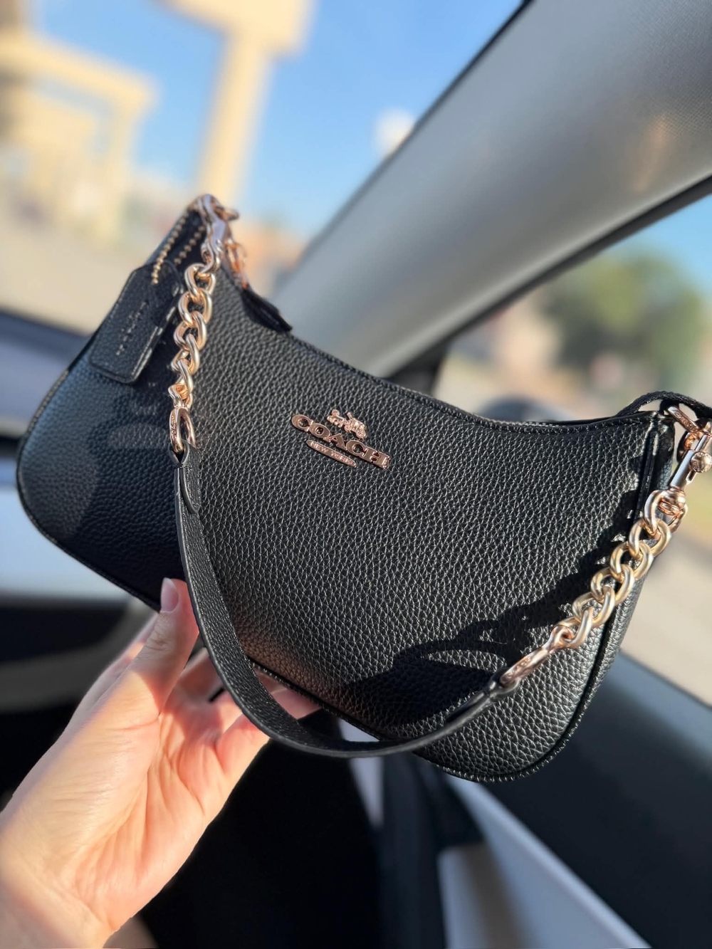 Coach Black Pebbled Leather Shoulder Bag with Gold Hardware